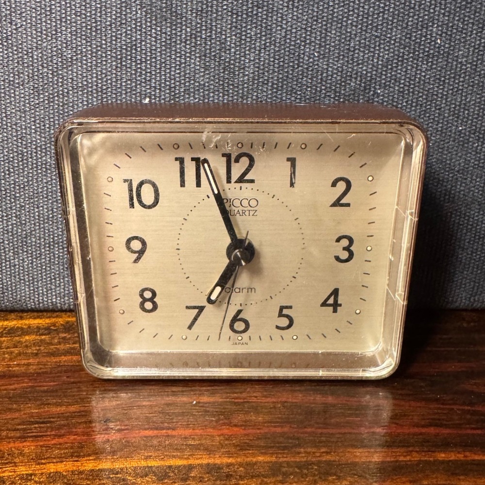 Vintage Picco Quartz Alarm Clock Brown Rectangular Japan Made Mid Century Style